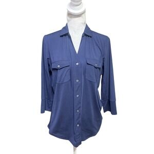 J McLaughlin Winter Navy Button Roll Tab Sleeve Brynn Shirt Sz L Catalina Cloth